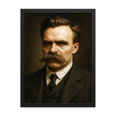 Friedrich Nietzsche portrait framed print on a plain backdrop in size 18"x24".