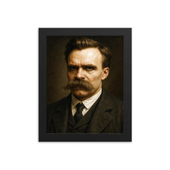 Friedrich Nietzsche portrait framed print on a plain backdrop in size 8"x10".