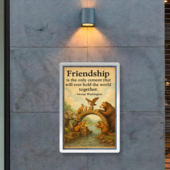 Friendship holds world together animals building bridge George Washington quote poster 2