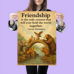 Friendship holds world together animals building bridge George Washington quote poster 3