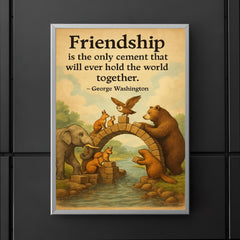 Friendship holds world together animals building bridge George Washington quote poster 5