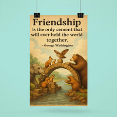 Friendship holds world together animals building bridge George Washington quote poster 6