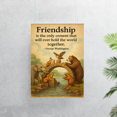 Friendship holds world together animals building bridge George Washington quote poster 7
