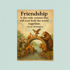 Friendship holds world together animals building bridge George Washington quote poster 8