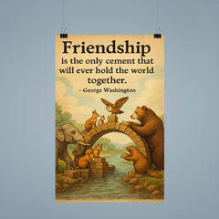 Friendship holds world together animals building bridge George Washington quote poster 9