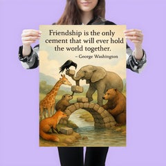 Friendship holds world together George Washington animals building bridge poster 3