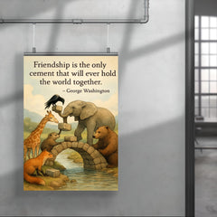 Friendship holds world together George Washington animals building bridge poster 4