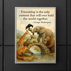 Friendship holds world together George Washington animals building bridge poster 5
