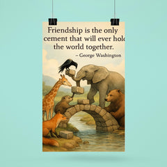 Friendship holds world together George Washington animals building bridge poster 6