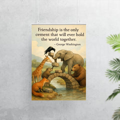 Friendship holds world together George Washington animals building bridge poster 7