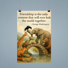 Friendship holds world together George Washington animals building bridge poster 9