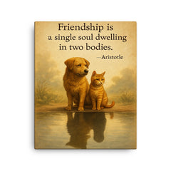 Friendship single soul two bodies Aristotle two animals sharing reflection inspiring quote canvas print on a plain backdrop in size 16"x20".