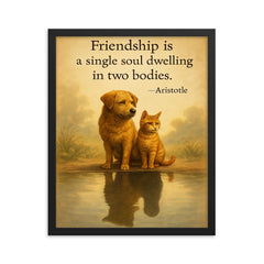 Friendship single soul two bodies Aristotle two animals sharing reflection inspiring quote framed print on a plain backdrop in size 16"x20".