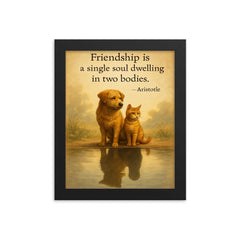 Friendship single soul two bodies Aristotle two animals sharing reflection inspiring quote framed print on a plain backdrop in size 8"x10".