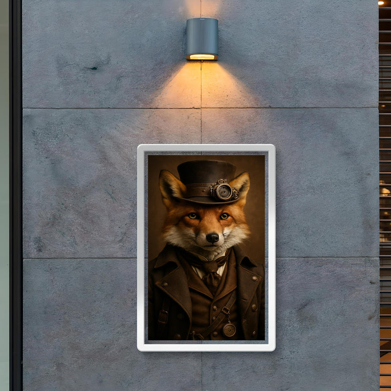 Fully photorealistic of a fox with steampunk style clothes poster 2