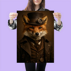 Fully photorealistic of a fox with steampunk style clothes poster 3