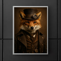 Fully photorealistic of a fox with steampunk style clothes poster 5