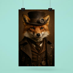 Fully photorealistic of a fox with steampunk style clothes poster 6