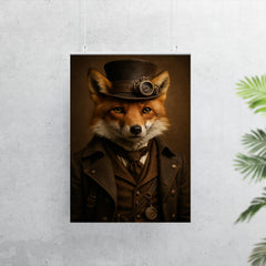 Fully photorealistic of a fox with steampunk style clothes poster 7