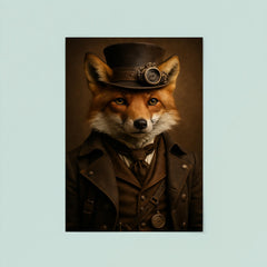 Fully photorealistic of a fox with steampunk style clothes poster 8