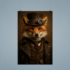 Fully photorealistic of a fox with steampunk style clothes poster 9