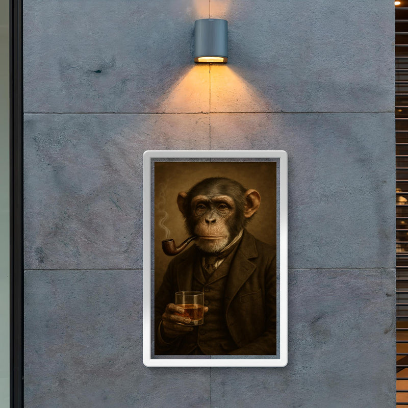 Fully photorealistic vintage portrait of monkey in Victorian suit with pipe and holding whisky glass poster 2