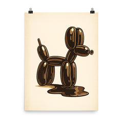 Funny balloon dog going to the bathroom art poster on a plain backdrop in size 8"x10".