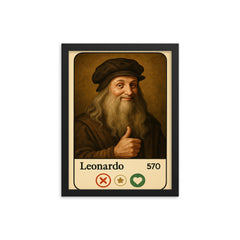 Funny dating app profile of Leonardo da Vinci framed print on a plain backdrop in size 12"x16".