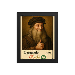 Funny dating app profile of Leonardo da Vinci framed print on a plain backdrop in size 8"x10".