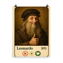 Funny dating app profile of Leonardo da Vinci poster on a plain backdrop in size 8"x10".