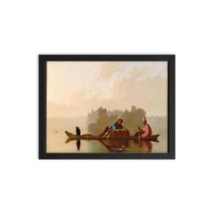 Fur Traders Descending the Missouri by George Caleb Bingham, 1845 framed print on a plain backdrop in size 12"x16".