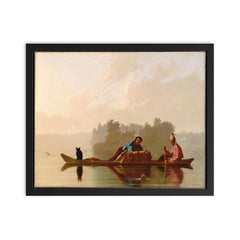 Fur Traders Descending the Missouri by George Caleb Bingham, 1845 framed print on a plain backdrop in size 16"x20".