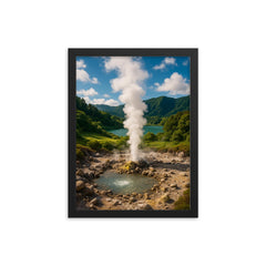 Furnas Geothermal Valley Azores Portugal framed print on a plain backdrop in size 12"x16".