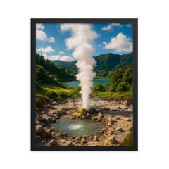 Furnas Geothermal Valley Azores Portugal framed print on a plain backdrop in size 16"x20".