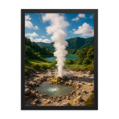 Furnas Geothermal Valley Azores Portugal framed print on a plain backdrop in size 18"x24".