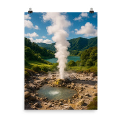 Furnas Geothermal Valley Azores Portugal poster on a plain backdrop in size 8"x10".