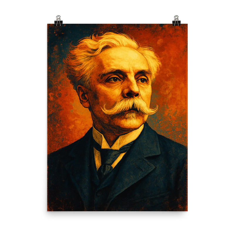 Gabriel Fauré poster on a plain backdrop in size 8