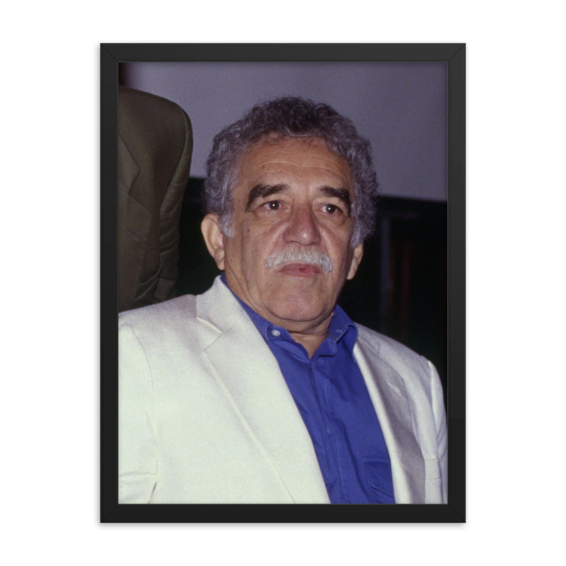 Gabriel Garcia Marquez framed print on a plain backdrop in size 18