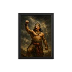 Gajah Mada oath beneath storm clouds framed print on a plain backdrop in size 12"x16".