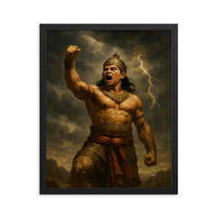Gajah Mada oath beneath storm clouds framed print on a plain backdrop in size 16"x20".