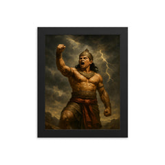 Gajah Mada oath beneath storm clouds framed print on a plain backdrop in size 8"x10".
