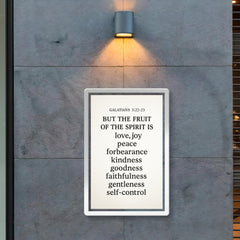 Galatians 522 23 But the fruit of the Spirit is love joy peace forbearance kindness goodness faithfulness gentleness and self control poster 2