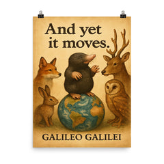 Galileo And yet it moves inspiring quote poster poster on a plain backdrop in size 8"x10".