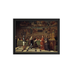 Galileo Before the Holy Office by Joseph-Nicolas Robert-Fleury, 1847 framed print on a plain backdrop in size 12"x16".