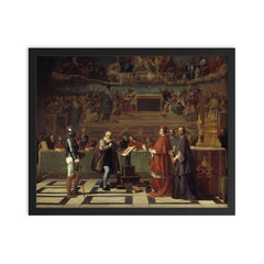 Galileo Before the Holy Office by Joseph-Nicolas Robert-Fleury, 1847 framed print on a plain backdrop in size 16"x20".