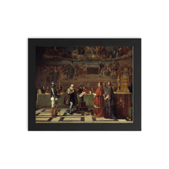 Galileo Before the Holy Office by Joseph-Nicolas Robert-Fleury, 1847 framed print on a plain backdrop in size 8"x10".