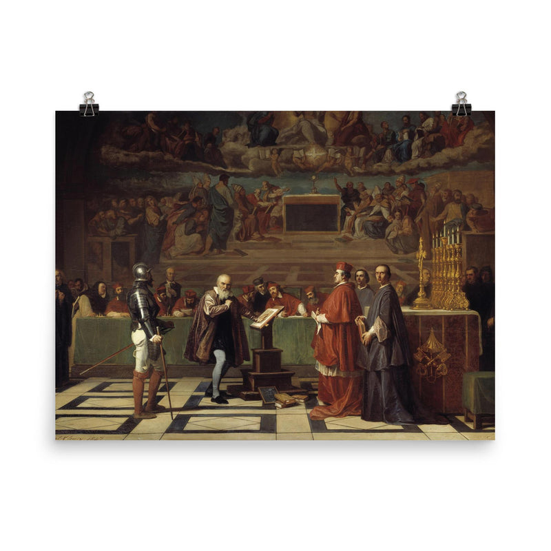 Galileo Before the Holy Office by Joseph-Nicolas Robert-Fleury, 1847 poster on a plain backdrop in size 8
