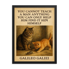Galileo quote you cannot teach a man only help him find it within himself framed print on a plain backdrop in size 18"x24".