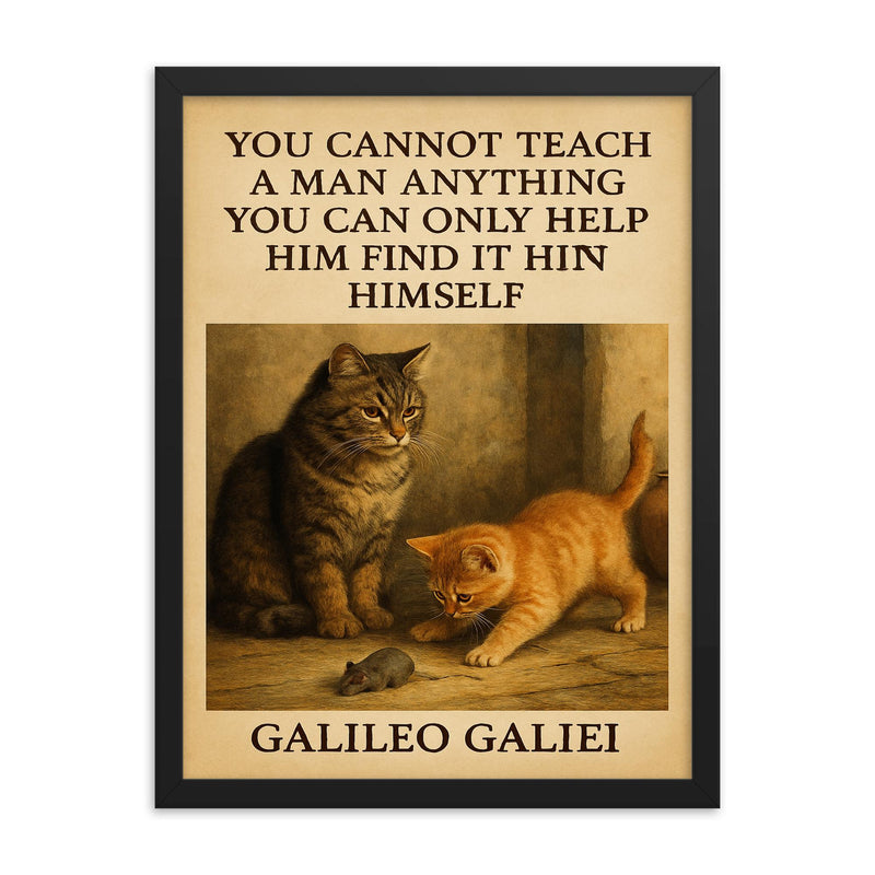 Galileo quote you cannot teach a man only help him find it within himself framed print on a plain backdrop in size 18