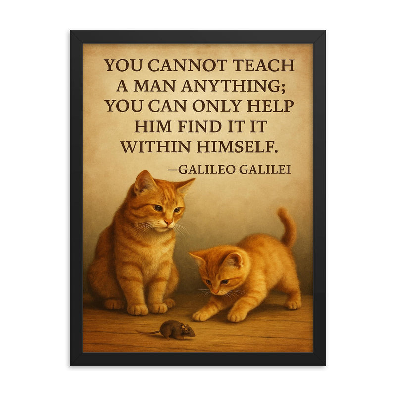 Galileo quote you cannot teach a man only help him find it within himself patient teacher framed print on a plain backdrop in size 18